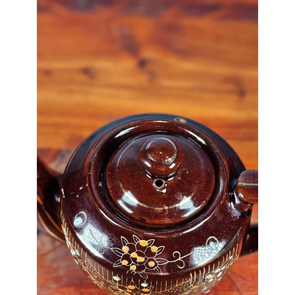Vintage Made in Japan Brown Floral Ceramic Teapot Decorative Cottage Decor